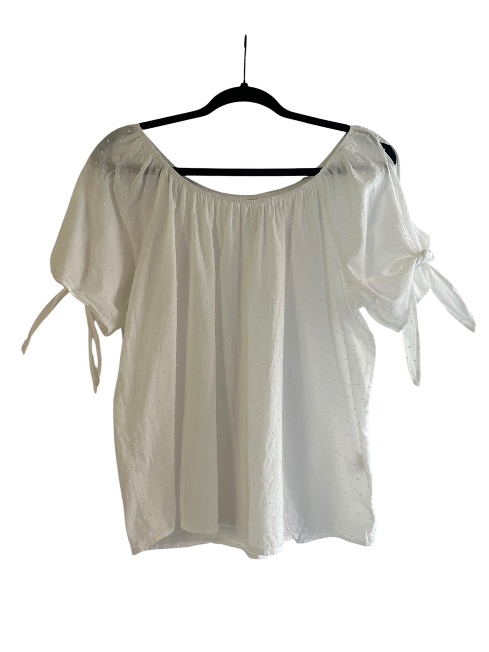 PerSeption Concept White Off-Shoulder Tie-Sleeve Coastal Cottagecore Blouse- S